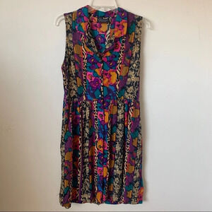 Cascais of California Vintage Sleeveless Leopard Floral Button Dress siz…